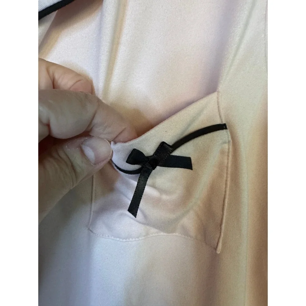 Cynthia Rowley Pink‎ W/Black Bow Tie Pajama Set Size Large